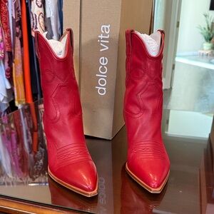 Dolce Vita Red Pointed-Toe Western Ankle Boots